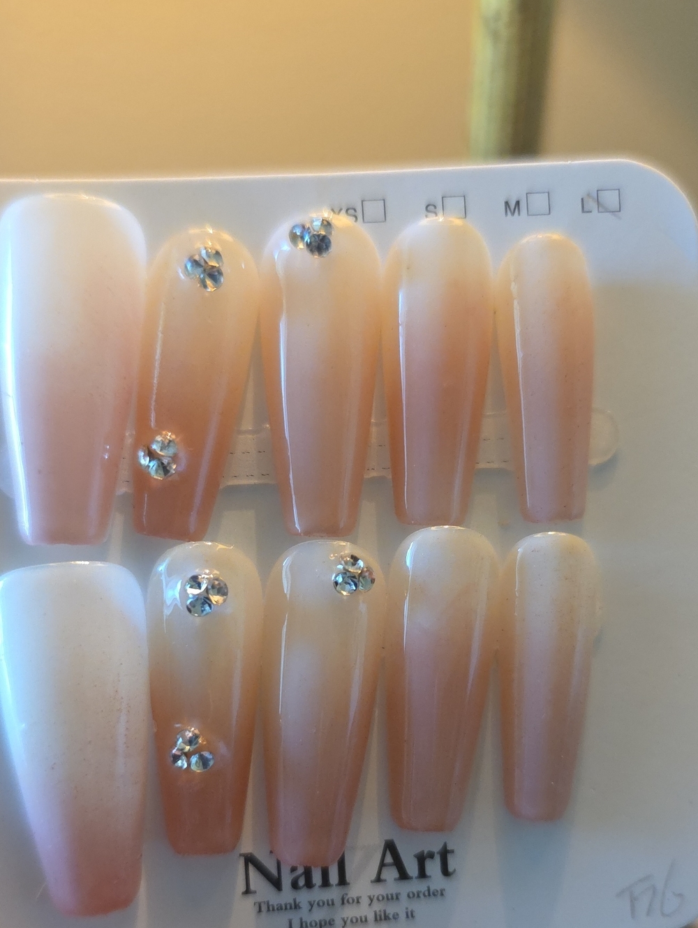 Women’s Nude Ombre Press-On Nails with Clear Rhinestones Size Large